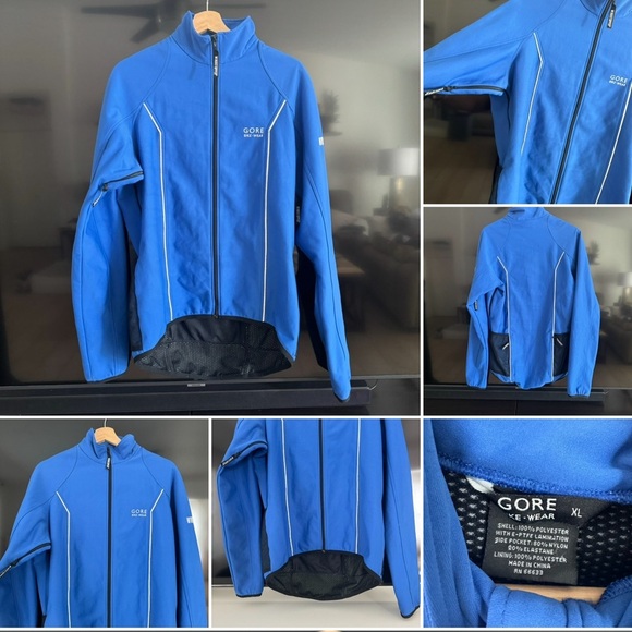 Gore Bike Wear Cycling Jacket Mens Blue Soft Shell WindStopper Zip Size XL
